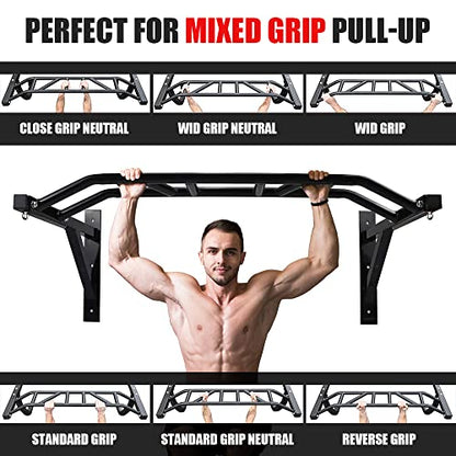ptlsy Wall Mounted Pull Up Bar Multifunctional with Multi-grip Chin Up Bar Heavy Duty Dip Station for Home Gym Indoor Workout, Fitness Equipment, Dip Stand Supports to 440 Lbs