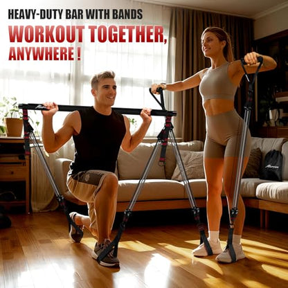 HPYGN Pilates Bar Kit with Resistance Bands, Heavy Duty Multifunctional Pilates Workout Equipment for Strength Training, HIP, Back, Arms, Ab, Shoulders, Portable Home Gym & Travel Fitness Gear for Men - style: 330lbs