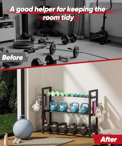 Adjustable Dumbbell Rack, Weight Storage Stand Holder for Dumbbells & Kettlebells, Heavy-Duty Metal Home Gym Workout Organizer with Hook for Gym Equipment Accessories (Rack Only)
