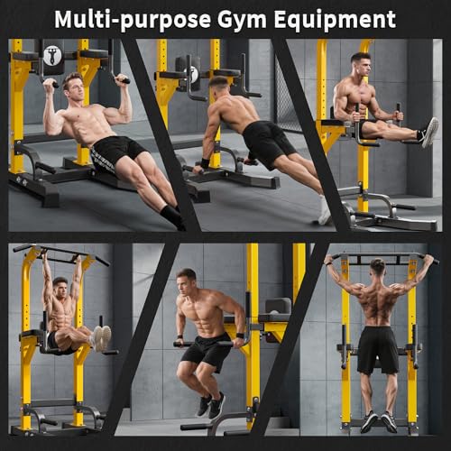 SogesHome Multifuntional Power Tower Pull Up Bar Dip Station for Home Gym - color: Yellow