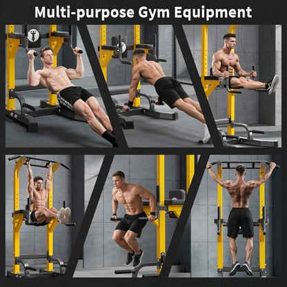 SogesHome Multifuntional Power Tower Pull Up Bar Dip Station for Home Gym - color: Yellow