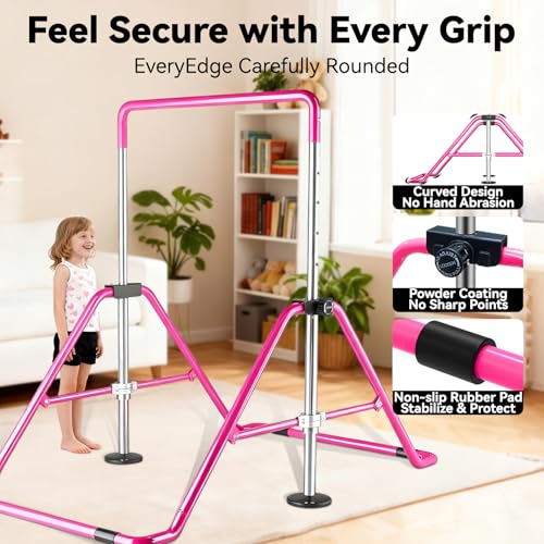 Kids Gymnastics Bar Gymnastic Equipment for Home Adjustable Height Gymnastic Training Bar Gymnastic Stuff for 3-7 Years Old Girls - color: Pink