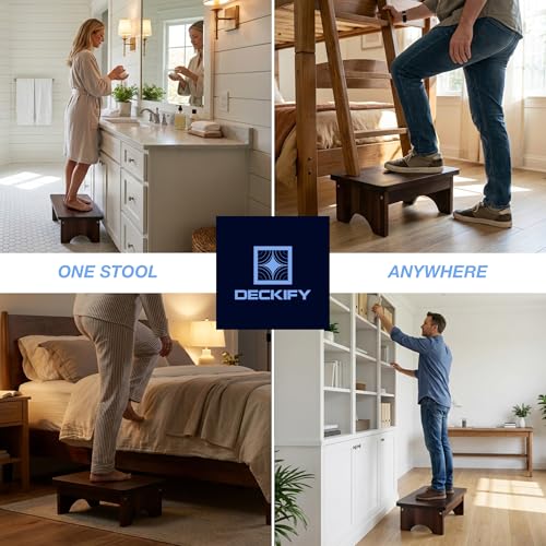 Premium Wooden Step Stool for Adults, Small Acacia Wood Stepping Stool, Non-Slip 1-Step Bedside Stool for Bed & Bathroom, 600 lbs, Portable — 6.5 Inch - size: 6.5 Inch