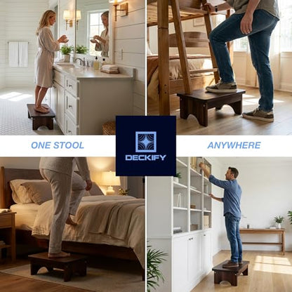 Premium Wooden Step Stool for Adults, Small Acacia Wood Stepping Stool, Non-Slip 1-Step Bedside Stool for Bed & Bathroom, 600 lbs, Portable — 6.5 Inch - size: 6.5 Inch