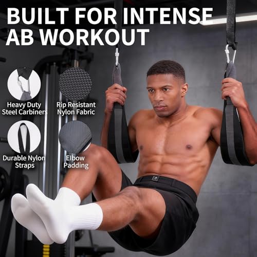 Hanging Ab Straps for Pull Up Bar, Abdominal Muscle Building Padded Arm Support Slings with D-Ring Strap, Soft Padded Exercise Straps with 2 Steel Carabiners for Ab Swing & Leg Raises at Home & Gym