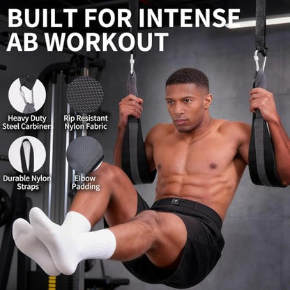 Hanging Ab Straps for Pull Up Bar, Abdominal Muscle Building Padded Arm Support Slings with D-Ring Strap, Soft Padded Exercise Straps with 2 Steel Carabiners for Ab Swing & Leg Raises at Home & Gym