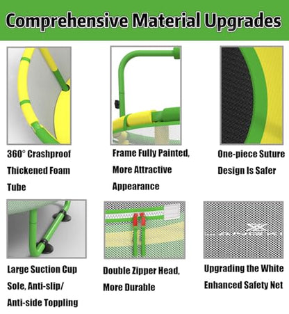 60" 6-in-1 Kids Trampoline, 5ft Mini Toddler Trampoline for Girls Boys - color: Yellow&Green 6-in-1