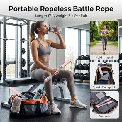 Adjustable Ropeless Battle Ropes for Home Gym, Heavy Duty Cordless Ropes Portable Arm Exerciser Rope Quiet Exercise Equipment with Variable Resistance Cardio & Muscle Training for HIIT