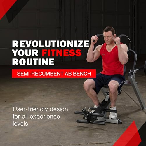 Body-Solid (GAB300B) Semi-Recumbent Ab Bench - Adjustable Core Workout Seat for Home Gym, Multi-Position, Ergonomic Design for Abdominal Muscle Training
