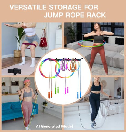 Wall Mount Jump Rope Rack Multi Use Hoop Rope Holder Organizer Fitness Equipment Storage Rack for Hoops, Foam Rollers Resistance Bands,Home/Gym Storage