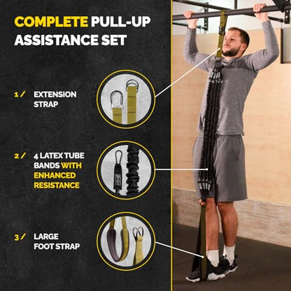 Pull Up Assistance Bands - 4 Heavy Duty Pull Up Bands with Adjustable Strap and Foot Rest - Stackable Pull Up Assist Band Set for Pull Up Bar - Resistance Bands for Pull Ups Chin Ups Strength Training - color: Military Green