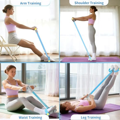 Pedal Resistance Band with Handle, Upgraded 6-Tube Exercise Bands - color: Gray & Blue