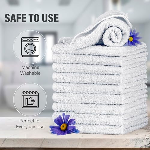 DecorRack 100% Cotton Washcloths 12x12 in, Absorbent, White (10 Pack)