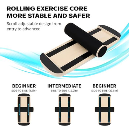 Wooden Balance Board for Adults, 350lbs Capacity Surf Balance Trainer with Anti-Slip Surface, Skateboard Snowboard Training Equipment for Core Strength & Balance Control
