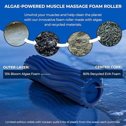 x 4ocean Roller (Royal Blue) – Limited Edition Muscle Roller for Back Pain & Yoga - High Density Foam for Physical Therapy - Textured for Deep Tissue Massage - size: Travel Size (11" x 3.35")