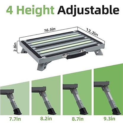 Iron RV Steps, 4-Level Adjustable Folding Step Stool with Non-Slip Rubber Feet, Non-Slip Fluorescent Strip Platform Rv Accessories, Supports Up to 1000 lbs - Gray