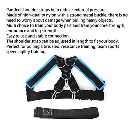 Weight Bearing Shoulder Strap Pulling Sled Harness Vest Black, Adjustable Nylon with Metal Buckle - Padded Comfort, Durable Design, Ideal for Resistance Training and Agility - color: Black Blue