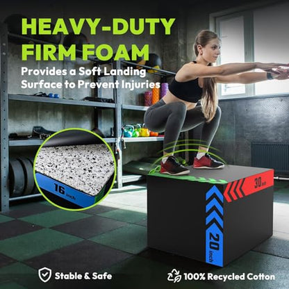 3-in-1 Plyo Box – Plyometric Jump Box with Durable High-Density Foam Core and Non-Slip Surface for Box Jumps, Squats, and Home Gym Workouts - style: Heavy Foam-20x24x30 inch (66lb)