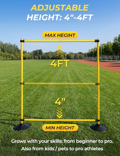 SEAOTTER Agility Hurdles 4FT Detachable Adjustable Sports Speed Training Hurdles with Rubber Base, Wickets Track and Field, Fitness Equipment for Plyometric, Soccer, Kids, Athletes, Physical Therapy