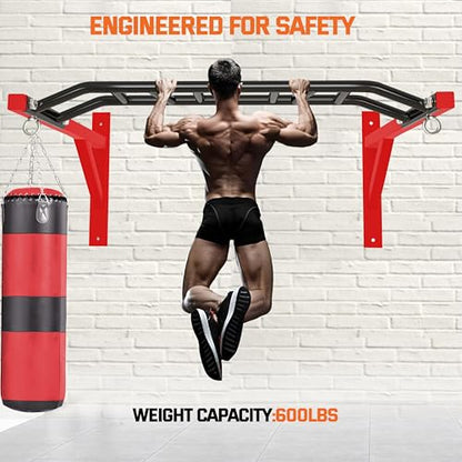 Upgrade Pull Up Bar Wall Mounted,Heavy Duty Multi Grip Chin Up Bar for Strength Training, 600 lbs Capacity, Durable Steel Construction, Perfect for Home and Garage Workouts - color: Red+Black