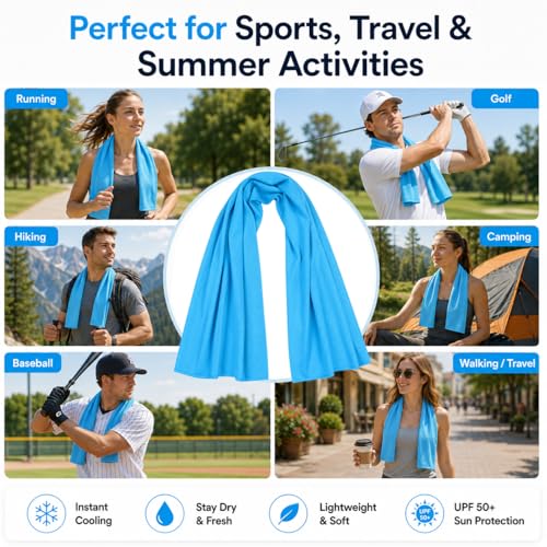 Cooling Towels 43.3" x 15.7" - Ice Towel, Sweat Towel, Cooling Towels for Neck & Face & Cooling Neck Wraps for Summer Heat - Neck Cooler for Quick Cool Down for Gym, Running, Golf, Yoga & Sports