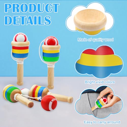 18 Packs Wooden Catch Ball, Retro Paddle Ball with String Toys for Kids & Adults, Hand Eye Coordination Cup and Ball Game for Outdoor Beach Lawn Party Favors, Family Fun & Education Supplies