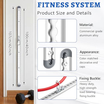 Zonon Adjustable Aluminum Wall-Mounted Anchored Fitness System Includes Two 40-inch Rails, Supports Over 600 Lbs, Features Locking Clips, Space-Saving for Exercise Bands Home Workouts