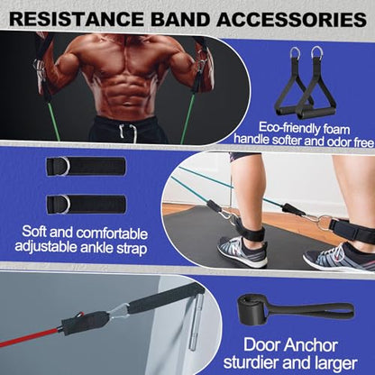 Resistance Bands,Exercise Bands,Resistance Bands for Working Out with Handles for Men and Women,Workout Bands with Door Anchor and Ankle,Strength Training Home Gym Equipment