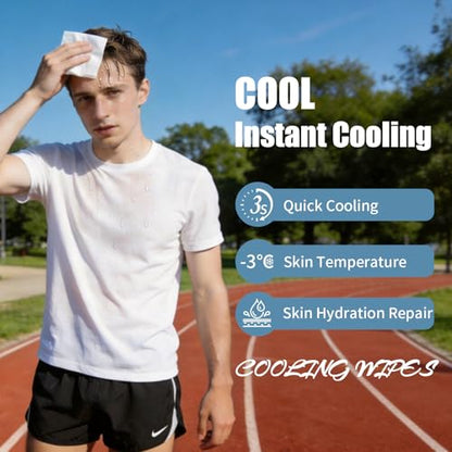 Cooling Face Body Wipes - 10 Packs of 10 (100 Wipes) - Disposable Individually Wrapped No-Rinse Cooling Towels, Extra-Thick Oversized Body Cleansing Wipes for Sports, Travel, Camping in Hot Weather - size: 100 Count (Pack of 1)