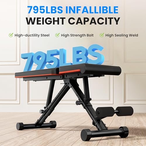 Adjustable Weight Bench 795LB Capacity Foldable Workout Bench Press for Home Gym, Full Body Exercise and Strength Training, Lifting Sit-up Incline Decline Flat Utility Bench, 2 Sec Fast Folding - color: Upgrade Black