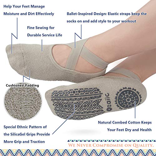 Ozaiic Pilates Socks for Women Non Slip Grip Yoga Barefoot Indoor Workout - color: 3 Pairs - Olive Green/Black/Navy