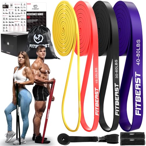 FitBeast Resistance Bands Set, Pull Up Assist Bands for Strength Training, Pilates, Yoga, Powerlifting, Stretching, Mobility Exercises, Muscle Toning, Full Body Workout
