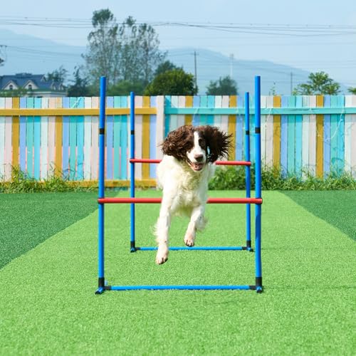 VEVOR Dog Agility Course Backyard Set, 13pcs Agility Training Equipment for Dogs, 2 Tunnels with Sandbags,Adjustable Hurdles,Weave Poles,Jump Ring,Pause Box, Puppy Obstacle Course Kit with Storage Bag - size: 13 Pcs Upgraded Set