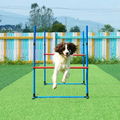 VEVOR Dog Agility Course Backyard Set, 13pcs Agility Training Equipment for Dogs, 2 Tunnels with Sandbags,Adjustable Hurdles,Weave Poles,Jump Ring,Pause Box, Puppy Obstacle Course Kit with Storage Bag - size: 13 Pcs Upgraded Set