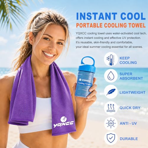 2 Pack Cooling Towels (47"x12"), Ice Cool Neck Towel, Soft Breathable Microfiber for Yoga, Golf, Gym, Running, Camping & Hot Weather - color: Purple/Pink