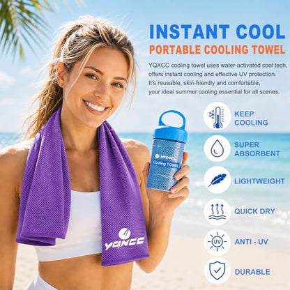 2 Pack Cooling Towels (47"x12"), Ice Cool Neck Towel, Soft Breathable Microfiber for Yoga, Golf, Gym, Running, Camping & Hot Weather - color: Purple/Pink