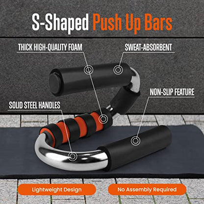 Steel S Shape Push-Up Stands Bars with Foam Grip Handle Portable Strength Anti Slip Push-Ups Brackets Handle for Floor Press-Up Bars Training Equipment for Chest, Arm, Hip Exercise, Set of 2