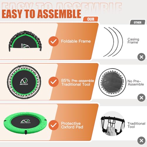 ANCHEER Rebounder Trampoline 40" Bungee with 4-Level Adjustable Handle,Mini Trampoline Max 400 LBS Heavy-Duty Fitness Trampoline, Waterproof UV-Resistant Indoor Outdoor Exercise Trampoline (Pro-Green)
