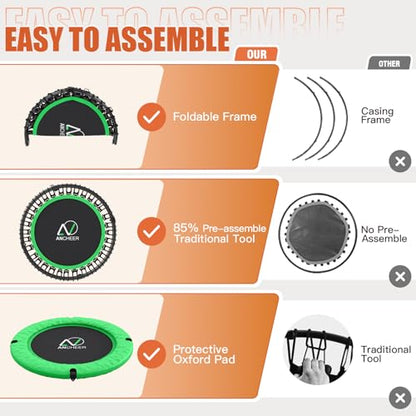 ANCHEER Rebounder Trampoline 40" Bungee with 4-Level Adjustable Handle,Mini Trampoline Max 400 LBS Heavy-Duty Fitness Trampoline, Waterproof UV-Resistant Indoor Outdoor Exercise Trampoline (Pro-Green)