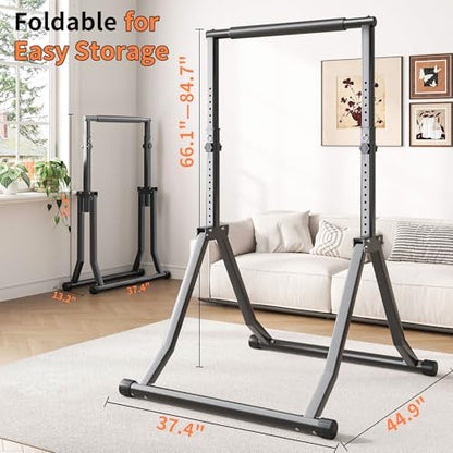 Foldable Power Tower Dip Station for Pull Ups, 66.1"-84.6" 12 Level 700 LBS, Adjustable Dip Handles & Assistance Bands Foldable Home Gym Equipment - color: 66"-85"