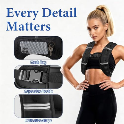 Weighted Vest for Woman Men, 8 Lbs Weight Running Vest Daily Workout Strength Training with Reflective Stripe, Size Adjustable for Comfortable Fitted