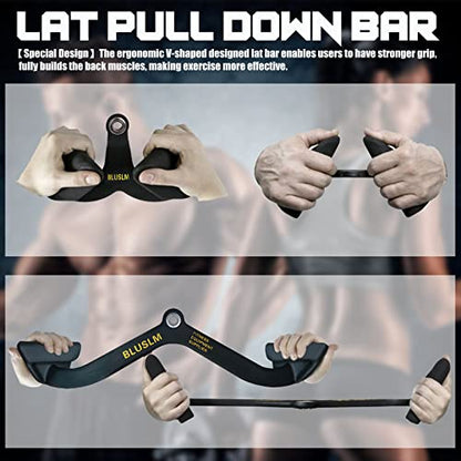 LAT Pull Down Bar for Cable Machine, LAT Pulldown Attachments T-bar V-bar Cable Attachment for Gym, Back Tricep Strength Training Handle - size: 2 Pieces