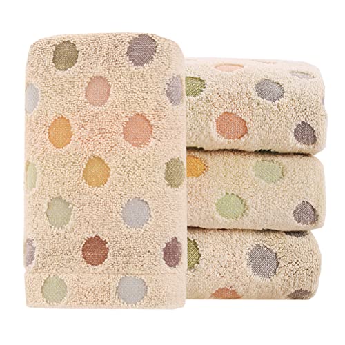 Hand Towels Set of 4 Colorful Polka Dot Pattern 100% Cotton Soft Absorbent Decorative Towel for Bathroom (Brown)