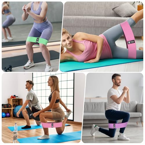 Booty & Resistance Bands – 3 Level Non-Slip Fabric Exercise Bands for Legs & Glutes, Women & Men, Squats, Hip Thigh Training, Yoga, Pilates, Home Workout