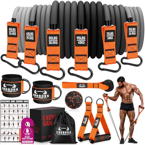 Heavy Resistance Bands for Working Out, 300LBS Exercise Bands with Handles, Workout Bands for Men, Weight Fitness Bands Set for Muscle Training, Strength, Slim, Yoga, Home Gym Equipment - color: Black, Orange, style: 420LBS