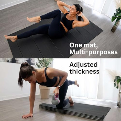 Foldable Large Yoga Mat, Extra Space 72"L x 48"W (183 x 122 cm), 6mm & 8mm Thick, Workout Mat for Home Gym and Travel - Anti-Slip Folding Exercise Mat for Yoga & Pilates