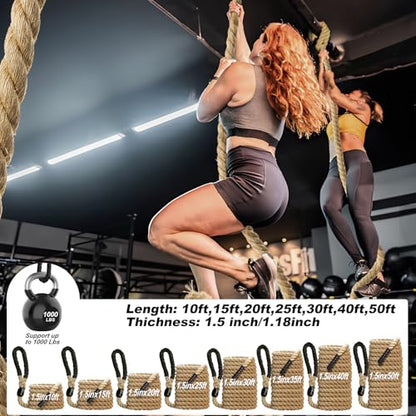 Climbing Rope Gym Exercise Ropes - 1.5 Inch Diameter 10FT 15FT 20FT 25FT 30FT 35FT 40FT 50FT Climb Rope for Fitness & Strength Training, Workout Climbing Rope for Adults Home Indoor or Outdoor - style: 1.5 Inch-40ft