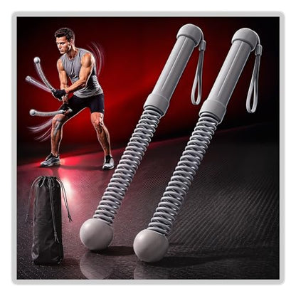 2026Upgraded Weighted Ropeless Battle Ropes for Home Gym&Travel - 2Pack 4MM Steel Spring Cordless Portable Battle Ropes, Exercise Rope Sticks for HIIT, Strength&Cardio, Grey
