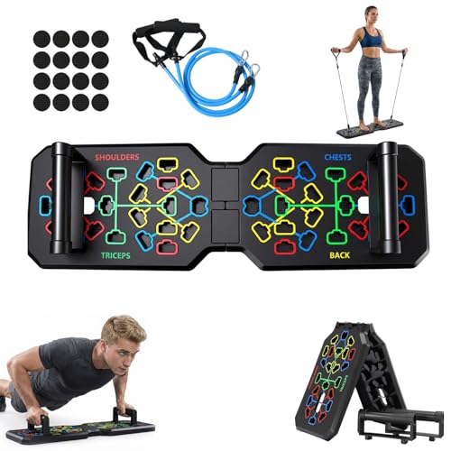 Push Up Board, Foldable Push Up Bar with Resistance Bands, Portable Home Gym Workout Equipment, Multi-Functional Pushup Stands for Full Body Strength Training & Chest Muscle Exercise