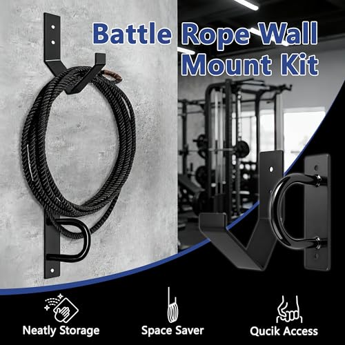 dreamdragon Battle Rope Wall Mount Kit, 1 Battle Rope Wall Anchor and 1 Storage Hook for 30-50 Ft, 1"-2.5" Heavy Duty Battle Rope Wall Anchor with Storage Hook for Home and Gym Use